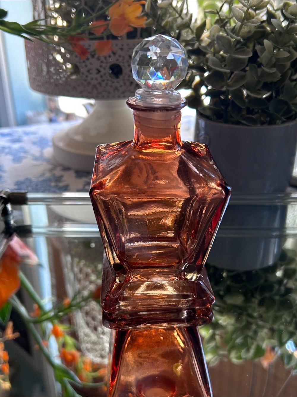 Small (5”) Vintage Inspired Amber Glass Decorative Decanter Bottle
